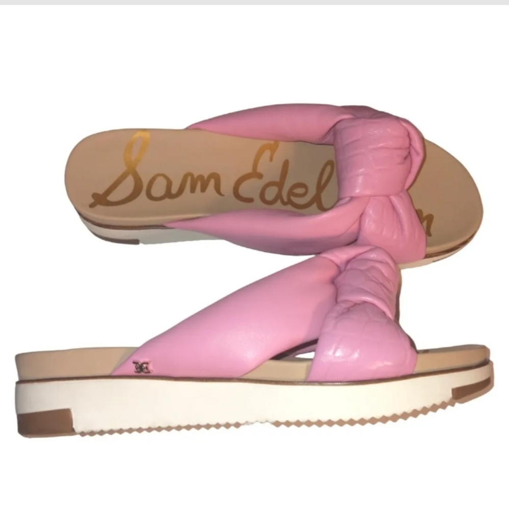 Sam Edelman Agatha Flatform Sport Pink Leather Twisted Knot Slip On Sand…